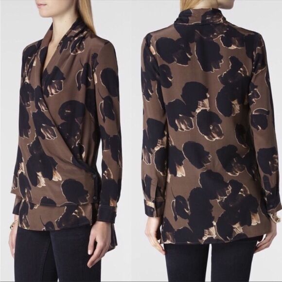 All Saints Tops - ALL SAINTS | Dissolve Serra 100% Silk Wrap Top Long Sleeve Floral Women’s Size 6